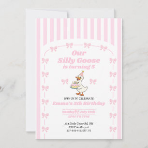 Invitación Cumpleaños de niña con lazo rosa y ganso tonto 5