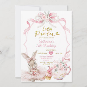 Invitación Cumpleaños de niña con lazo rosa y perla Let's Par