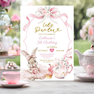 Invitación Cumpleaños de niña con lazo rosa y perla Let's Par