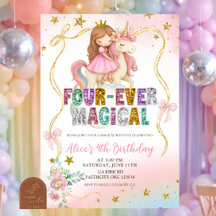 Invitación Cumpleaños de niña con lentejuelas pastel arcoíris