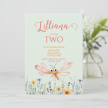 Cumpleaños de niña con libélula y acuarela de flor