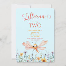 Cumpleaños de niña con libélula y flores silvestre