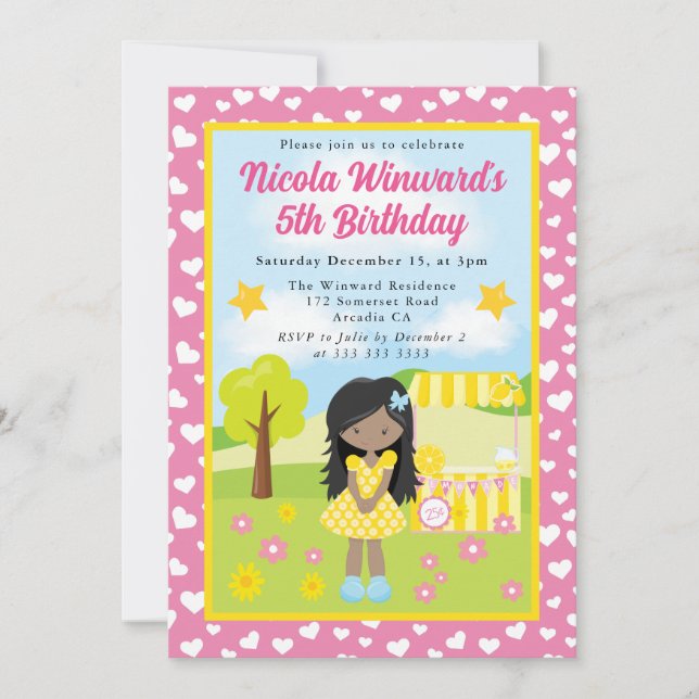 Invitación Cumpleaños de niña con limonada afroamericana lind (Anverso)