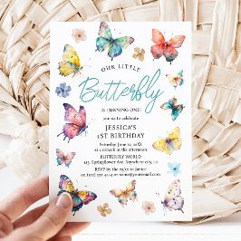 Invitación Cumpleaños de niña con mariposa hermosa acuarela