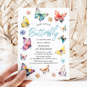 Invitación Cumpleaños de niña con mariposa hermosa acuarela