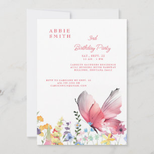 Invitación Cumpleaños de niña con mariposa y flores silvestre