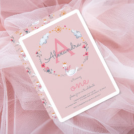 Invitación Cumpleaños de niña con monograma de cisne rosa