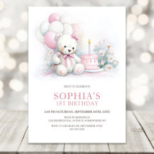 Cumpleaños de niña con osito de peluche y globos
