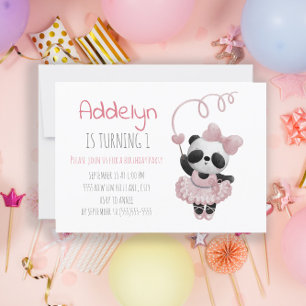 Invitación Cumpleaños de niña con osito panda bailarina