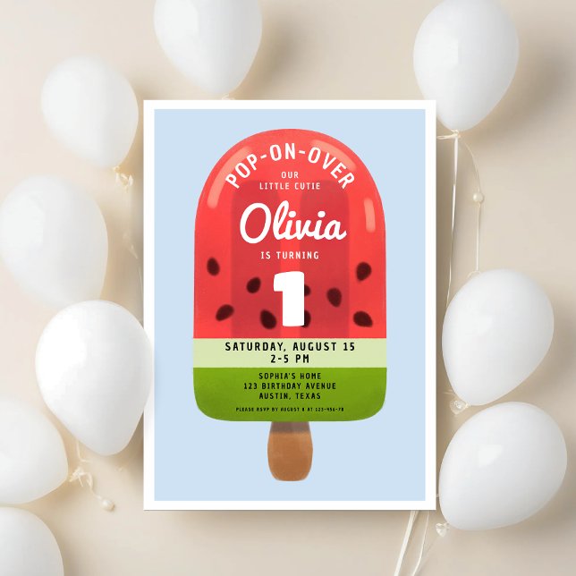 Invitación Cumpleaños de niña con paleta de melón adorable (Cute Melon Popsicle Girl First Birthday Invitation)