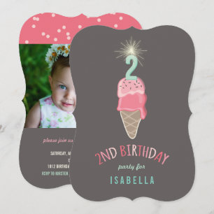 Invitación Cumpleaños de niña con Pink Ice Cream Sparkler 2 a