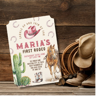 Invitación Cumpleaños de niña con su primer rodeo de caballo