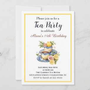 Invitación Cumpleaños de niña con té de limón en taza