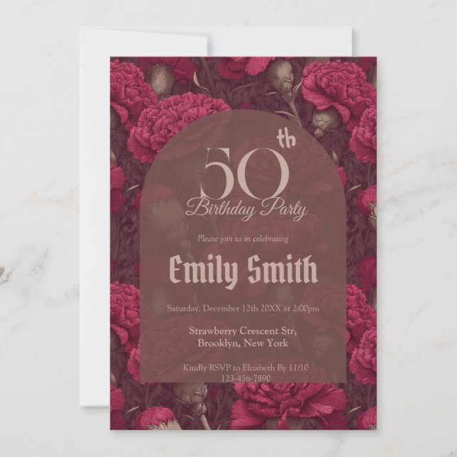 Invitación Cumpleaños De Niña Con Tema De Clavel Chic (Anverso)