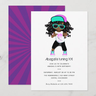 Invitación Cumpleaños de niña con tema de Hip Hop
