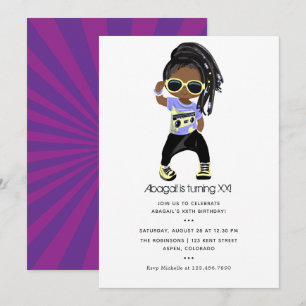 Invitación Cumpleaños de niña con tema de Hip Hop