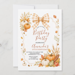 Invitación Cumpleaños de niña con temática de calabaza cosech