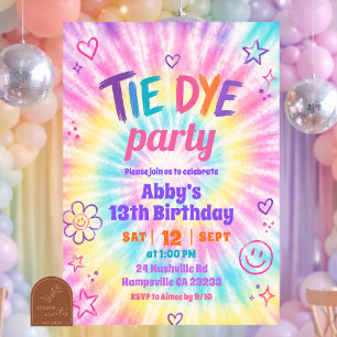 Invitación Cumpleaños de niña con tie dye colorido de verano