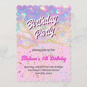 Invitación Cumpleaños de niña con tinta de colores pastel y m