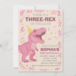 Invitación Cumpleaños de niña con tres dinosaurios Rex