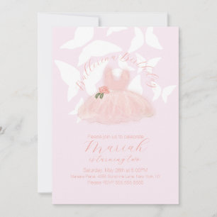 Invitación Cumpleaños de niña con tutú de bailarina y maripos