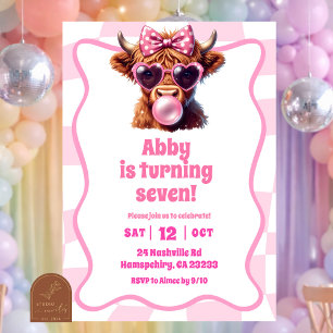 Invitación Cumpleaños de niña con vaca de las Highlands retro