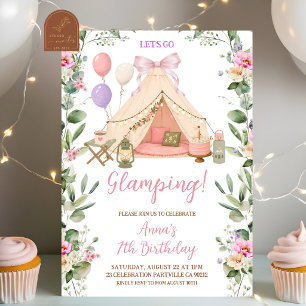 Invitación Cumpleaños de niña coqueta con arco de glamping