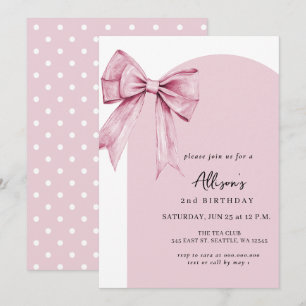 Invitación Cumpleaños de niña coqueta con lazo rosa