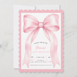 Invitación Cumpleaños de niña coqueta con lazo rosa