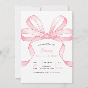 Invitación Cumpleaños de niña coqueta con lazo rosa