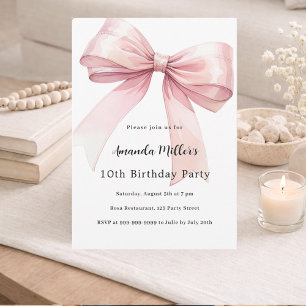 Invitación Cumpleaños de niña coqueta con lazo rosa