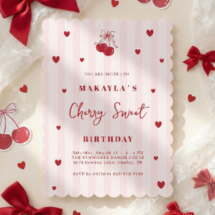Invitación Cumpleaños de niña coqueta dulce cereza