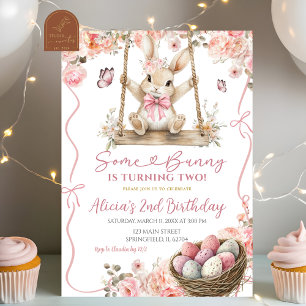 Invitación Cumpleaños de niña coqueta rosa con conejo de Pasc
