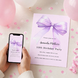 Invitación Cumpleaños de niña coqueta rosa lavanda