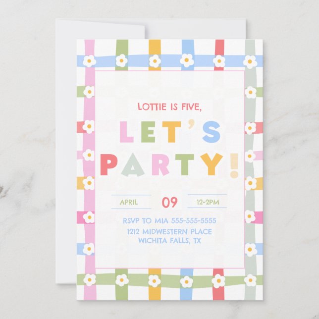 Invitación Cumpleaños de niña Daisy para cualquier edad (Anverso)