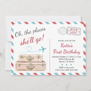 Invitación Cumpleaños de niña de 1º 2º 3º viaje en avión
