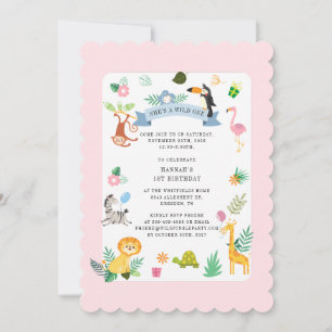Invitación Cumpleaños de niña de 1 año con animales exóticos 