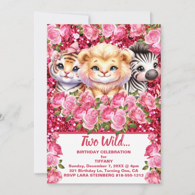 Invitación Cumpleaños de niña de 2 años Pink Two Wild (Anverso)