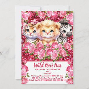Invitación Cumpleaños de niña de 4 años divertido y salvaje r