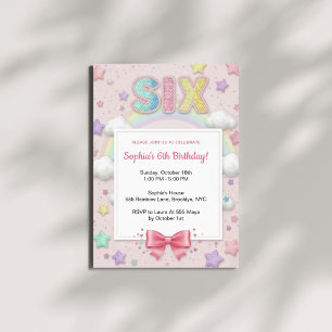 Invitación Cumpleaños de niña de 6 años con purpurina de arco