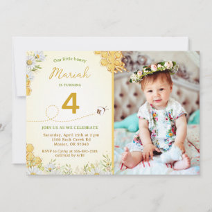 Invitación Cumpleaños de niña de abeja melífera con foto de f