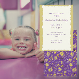 Invitación Cumpleaños de niña de amarillo y púrpura