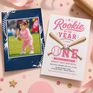 Invitación Cumpleaños de niña de béisbol rosa primero