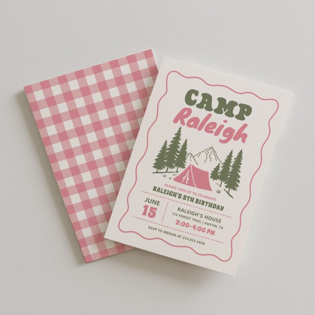 Invitación Cumpleaños de niña de camping rosa (Subido por el creador)