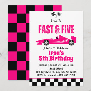 Invitación Cumpleaños de niña de carreras Fast & Five 5 años