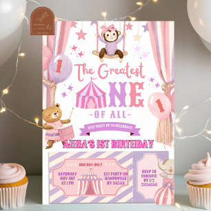 Invitación Cumpleaños de niña de circo ONE el más grande Rosa