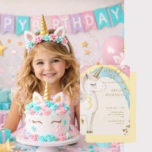 Invitación Cumpleaños de niña de día mágico amarillo de unico