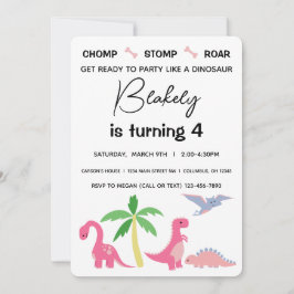 Invitación Cumpleaños de niña de dinosaurio rosa y azul