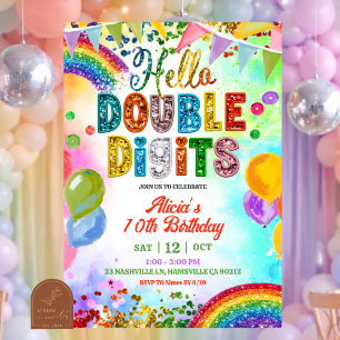 Invitación Cumpleaños de niña de doble dígito de lentejuelas 