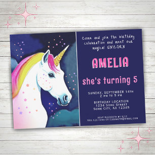 Invitación Cumpleaños de niña de estrellas mágicas unicornio 